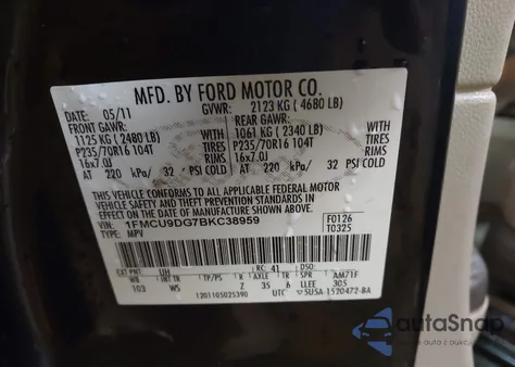 2011 Ford Escape Xlt z USA, uszkodzony, nr VIN 1FMCU9DG7BKC38959